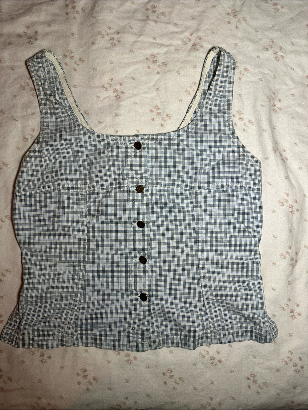 Blue Plaid Button-Front Camisole